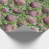 Pink & Green Protea Blume Muster Geschenkpapier (Ecke)