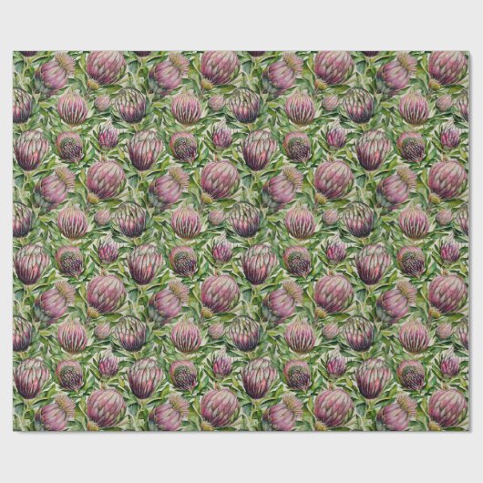 Pink & Green Protea Blume Muster Geschenkpapier (Flach)