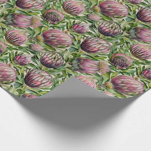Pink & Green Protea Blume Muster Geschenkpapier (Ecke)