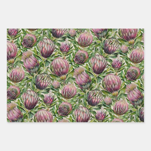 Pink & Green Protea Blume Muster Geschenkpapier Set (Vorderseite 3)