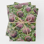 Pink & Green Protea Blume Muster Geschenkpapier Set (Beispiel)