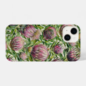 Pink & Green Protea Blume Muster iPhone Hülle (Rückseite (Horizontal))