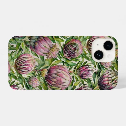 Pink & Green Protea Blume Muster iPhone Hülle (Rückseite (Horizontal))