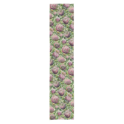 Pink & Green Protea Blume Muster Kurzer Tischläufer (Vorderseite)