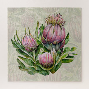Pink & Green Protea Blume Muster Puzzle