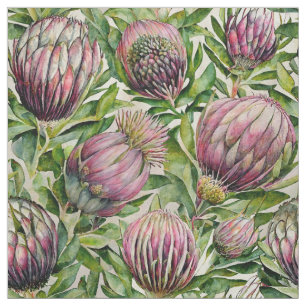 Pink & Green Protea Blume Muster Stoff