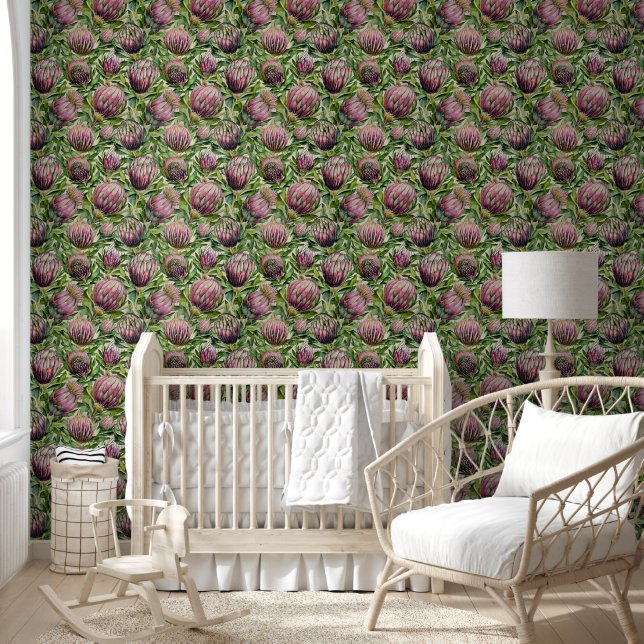 Pink & Green Protea Blume Muster Tapete (Kinder)