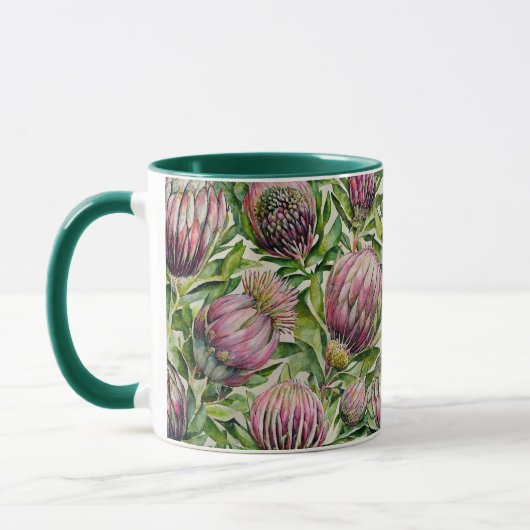 Pink & Green Protea Blume Muster Tasse (Links)