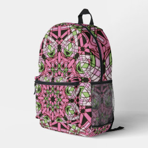 Pink & Green Psychedelic Kaleidoscope Mandala Bedruckter Rucksack
