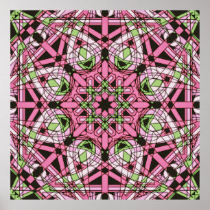 Pink & Green Psychedelic Kaleidoscope Mandala Poster