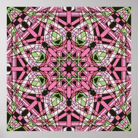 Pink & Green Psychedelic Kaleidoscope Mandala Poster (Vorne)