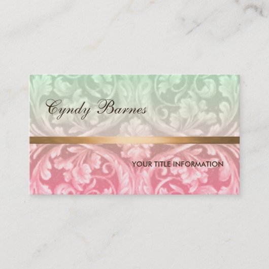 Pink Green Renaissance Damask Business Card Visitenkarte (Vorderseite)