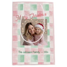 Pink Green Retro Foto Weihnachten Mittlere Geschenktüte