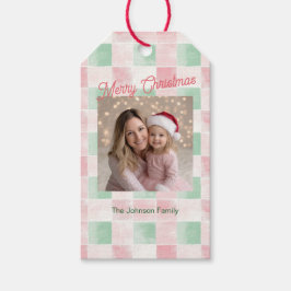 Pink Green Retro Muster Foto Weihnachten Geschenkanhänger