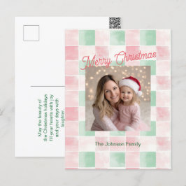 Pink Green Retro Muster Foto Weihnachten Postkarte