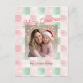 Pink Green Retro Muster Foto Weihnachten Postkarte (Vorderseite)