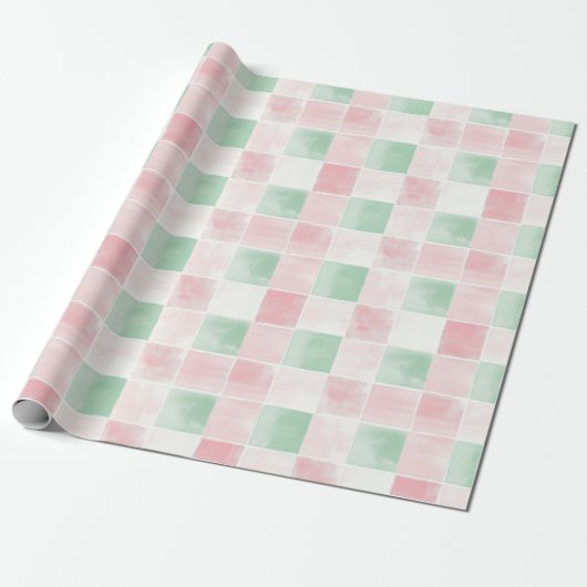 Pink Green Retro Muster Weihnachten Geschenkpapier (Ungerollt)