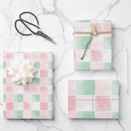 Pink Green Retro Muster Weihnachten Geschenkpapier Set