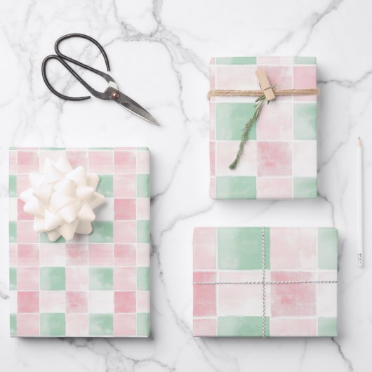 Pink Green Retro Muster Weihnachten Geschenkpapier Set (Vorderseite)