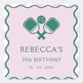 Pink Green Retro Pickleball 30. Geburtstag Quadratischer Aufkleber