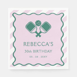 Pink Green Retro Pickleball 30. Geburtstag Serviette