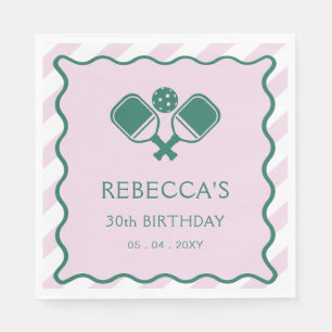 Pink Green Retro Pickleball 30. Geburtstag Serviette