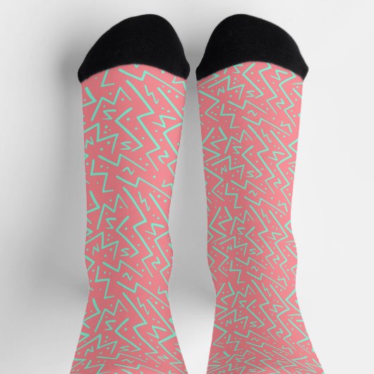 Pink & Green Retro Psychedelic Design Socken (Oben)