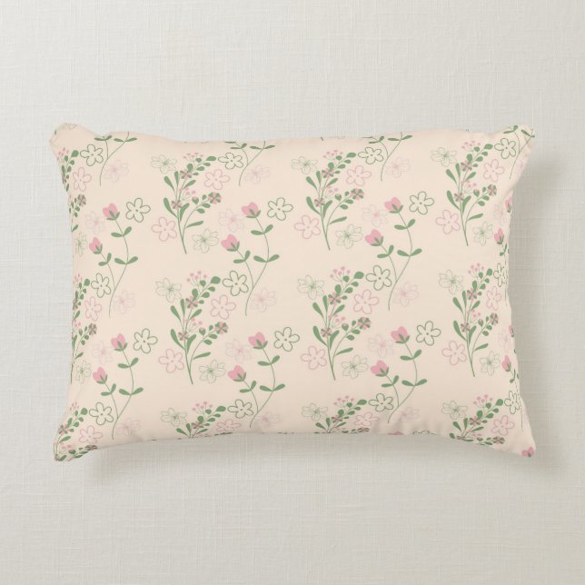 Pink Green Retro Y2K 70er Blume Muster Dekokissen (Vorderseite)