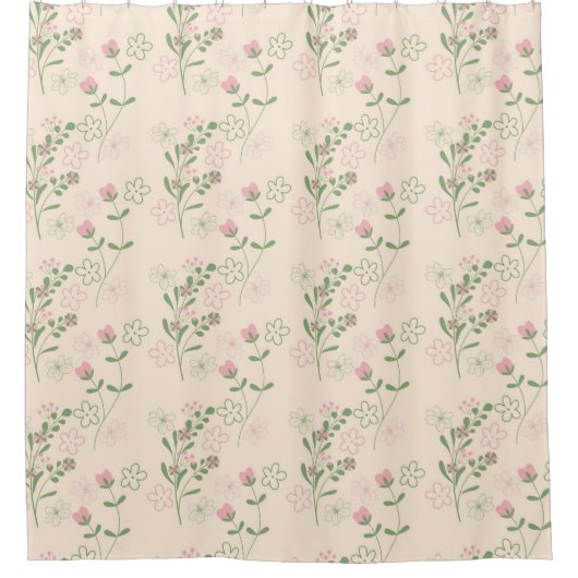 Pink Green Retro Y2K 70er Blume Muster Duschvorhang (Vorderseite)
