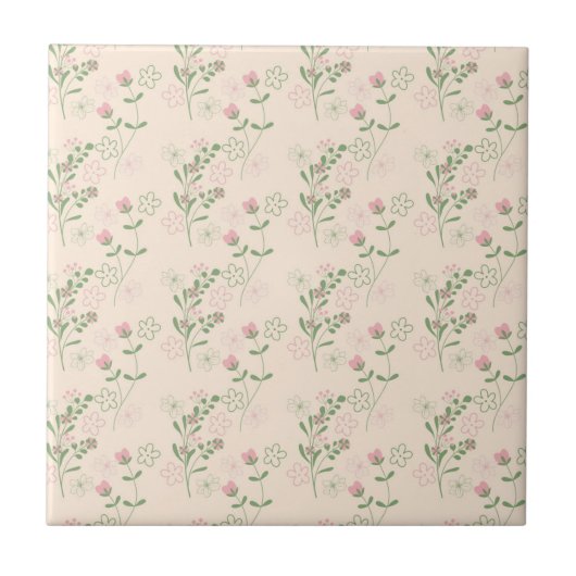 Pink Green Retro Y2K 70er Blume Muster Fliese (Vorderseite)