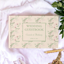 Pink Green Retro Y2K 70er Blume Muster Gästebuch