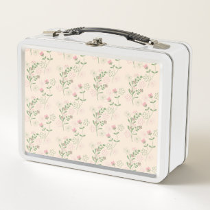 Pink Green Retro Y2K 70er Blume Muster Metall Brotdose