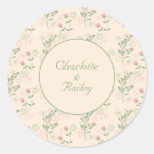 Pink Green Retro Y2K 70er Blume Muster Runder Aufkleber (Vorderseite)