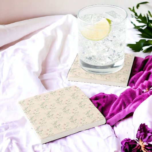 Pink Green Retro Y2K 70er Blume Muster Steinuntersetzer