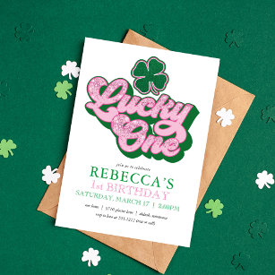 Pink Green St Patrick' Lucky Eins Geburtstag Einladung