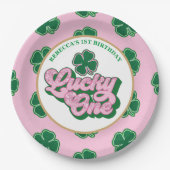 Pink Green St. Patrick's Lucky Eins erster Geburts Pappteller (Vorderseite)