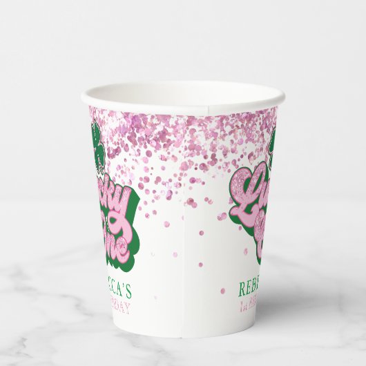 Pink Green St. Patrick's Lucky One First Birthday Pappbecher (Rechts)