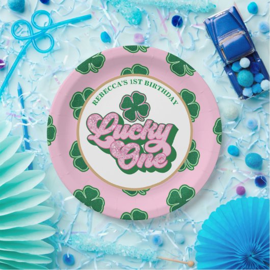 Pink Green St. Patrick'S Lucky One First Birthday Pappteller (Party)