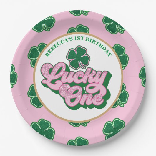 Pink Green St. Patrick'S Lucky One First Birthday Pappteller (Vorderseite)