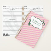 Pink Green Striped Bow Custom Christmas Recipe Notizblock (Innen)