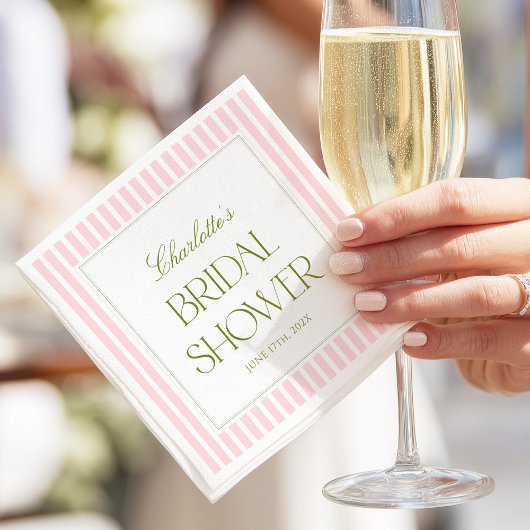 Pink & Green Stripes Bridal Shower Serviette