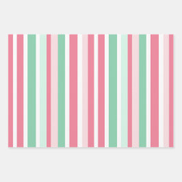 Pink Green Stripes Christmas  Geschenkpapier Set