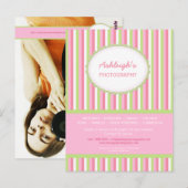 Pink Green Striping Fotograf Business Card Postkarte (Vorne/Hinten)