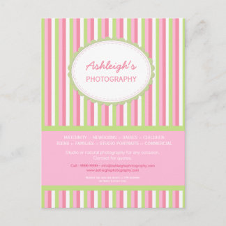 Pink Green Striping Fotograf Business Card Postkarte