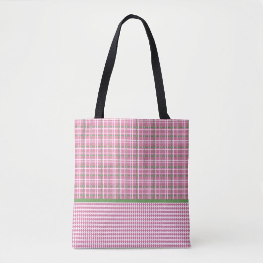 Pink & Green Tartan Kariert, Rosa & Weiß Raute Tasche (Vorderseite)
