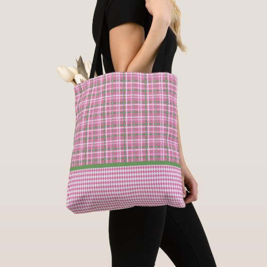 Pink & Green Tartan Kariert, Rosa & Weiß Raute Tasche (Von Nahem)