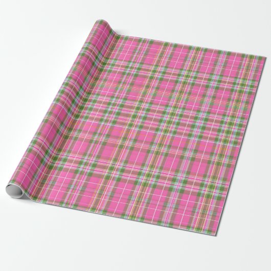 Pink & Green Tartan Plaid Geschenkpapier (Ungerollt)