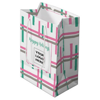 Pink Green Taupe Stripe Mittlere Geschenktüte