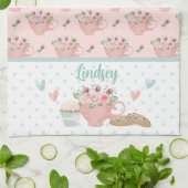 Pink & Green Tee und Cupcakes Personalisiert Geschirrtuch (Gefaltet)