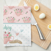 Pink & Green Tee und Cupcakes Personalisiert Geschirrtuch (Viertel Falte)